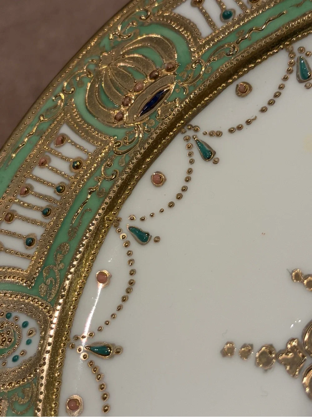 Antique Nippon Hand Painted Moriage Porcelain Handled Serving Plate Tray Dish